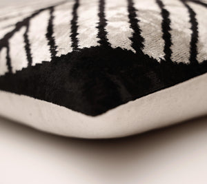 Black & Ivory Chevron Silk Velvet Pillow 16x16 Handmade Luxury Cushion