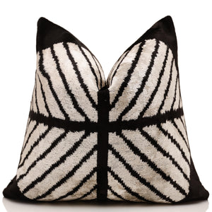 Black & Ivory Chevron Silk Velvet Pillow 16x16 Handmade Luxury Cushion