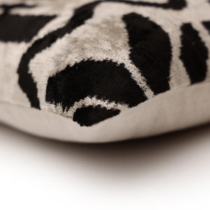 Black & Ivory Tribal Silk Velvet Pillow 16x16 Handmade Luxury Cushion