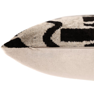 Black & Ivory Tribal Silk Velvet Pillow 16x16 Handmade Luxury Cushion