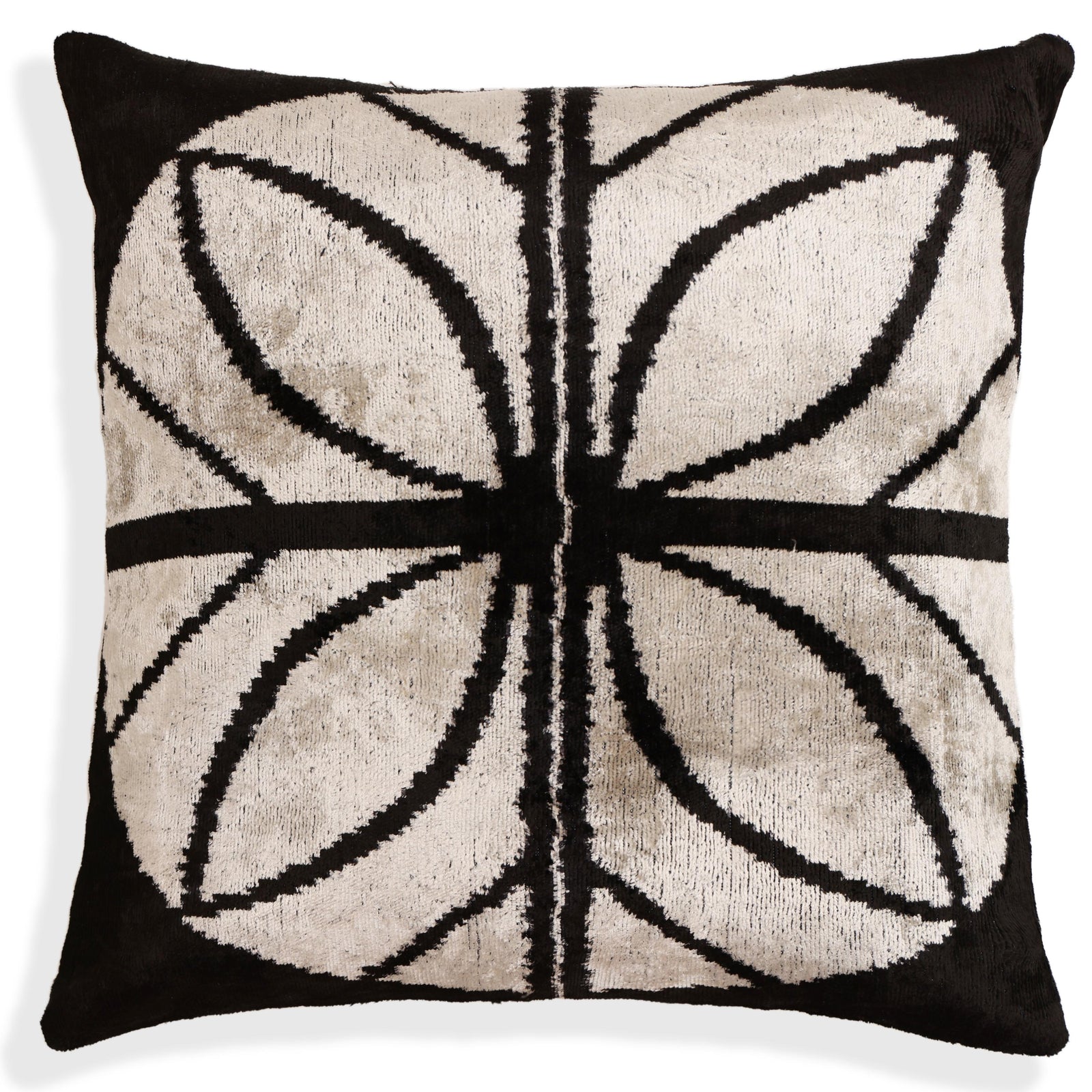 Black & Ivory Petal Silk Velvet Pillow 16x16 Handmade Luxury Cushion