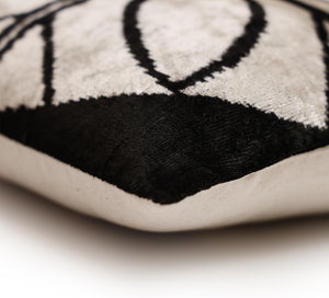 Black & Ivory Petal Silk Velvet Pillow 16x16 Handmade Luxury Cushion
