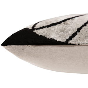 Black & Ivory Petal Silk Velvet Pillow 16x16 Handmade Luxury Cushion