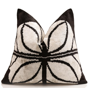 Black & Ivory Petal Silk Velvet Pillow 16x16 Handmade Luxury Cushion