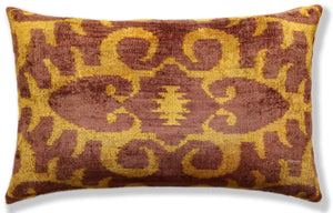 Hand-Knotted Ochre & Mahogany Ikat Lumbar Pillow - 16x24 Organic Dyed