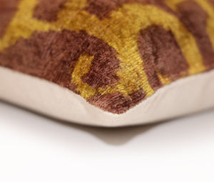 Hand-Knotted Ochre & Mahogany Ikat Lumbar Pillow - 16x24 Organic Dyed