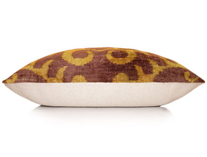 Hand-Knotted Ochre & Mahogany Ikat Lumbar Pillow - 16x24 Organic Dyed