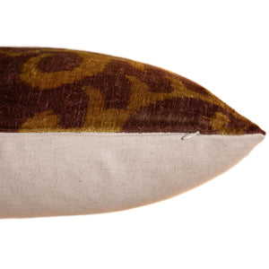 Hand-Knotted Ochre & Mahogany Ikat Lumbar Pillow - 16x24 Organic Dyed