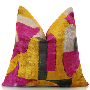 Abstract Silk Velvet Pillow 20x20 in Handmade Geometric Luxury Accent Cushion