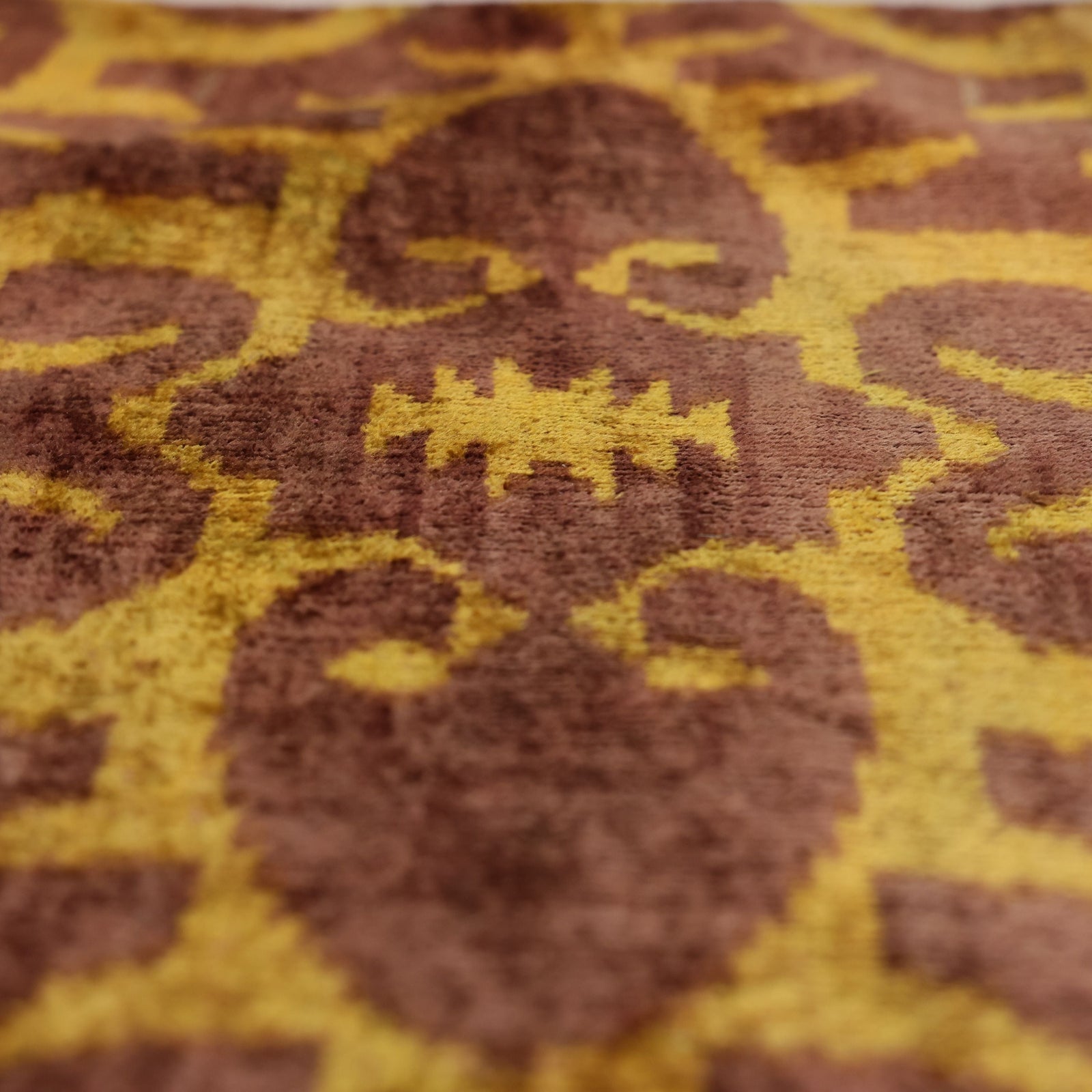 Hand-Knotted Ochre & Mahogany Ikat Lumbar Pillow - 16x24 Organic Dyed