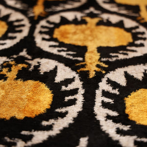 Luxury Black and Gold Silk Velvet Ikat Lumbar Pillow 16x24 Inch with Down Insert