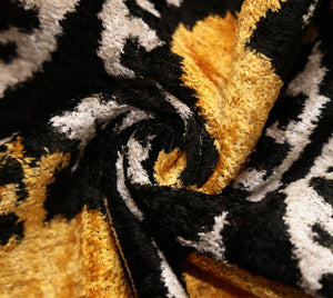 Luxury Black and Gold Silk Velvet Ikat Lumbar Pillow 16x24 Inch with Down Insert