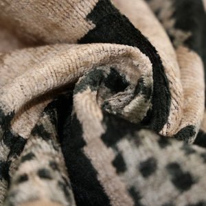 Luxury Black and Natural Silk Velvet Ikat Lumbar Pillow 16x24 Inch with Down Insert