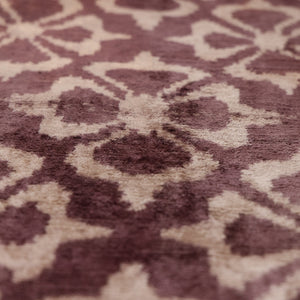 Luxury Silk Velvet Ikat Pillow in Mulberry and Cream 16x24 Inch with Down Feather Insert