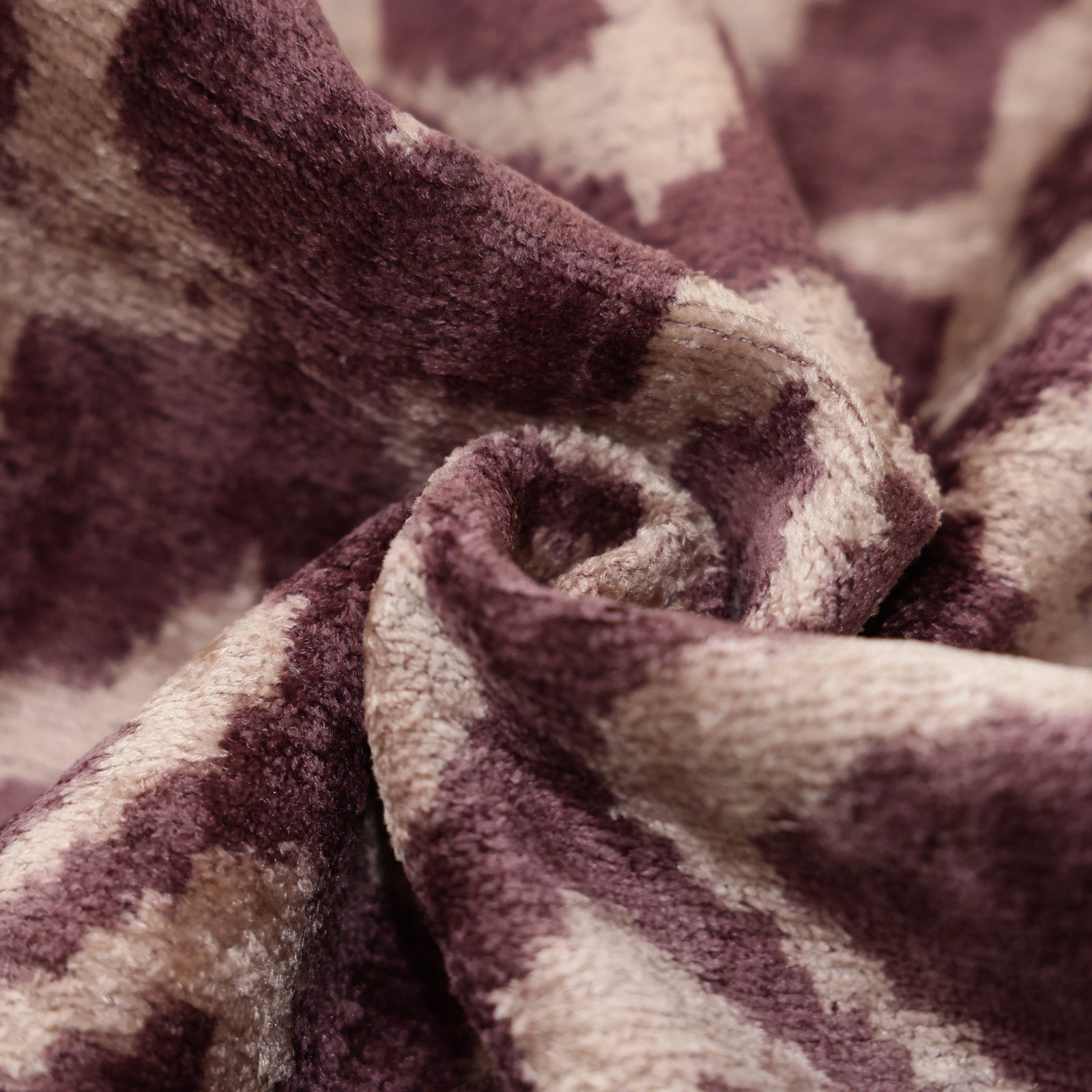 Luxury Silk Velvet Ikat Pillow in Mulberry and Cream 16x24 Inch with Down Feather Insert