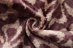 Luxury Silk Velvet Ikat Pillow in Mulberry and Cream 16x24 Inch with Down Feather Insert