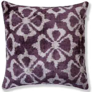 Hand-Knotted Plum Ikat Silk Velvet Pillow - 16x16 Organic Vegetable Dyed