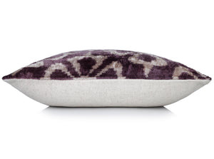 Hand-Knotted Plum Ikat Silk Velvet Pillow - 16x16 Organic Vegetable Dyed