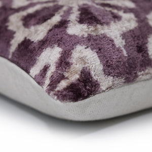 Hand-Knotted Plum Ikat Silk Velvet Pillow - 16x16 Organic Vegetable Dyed