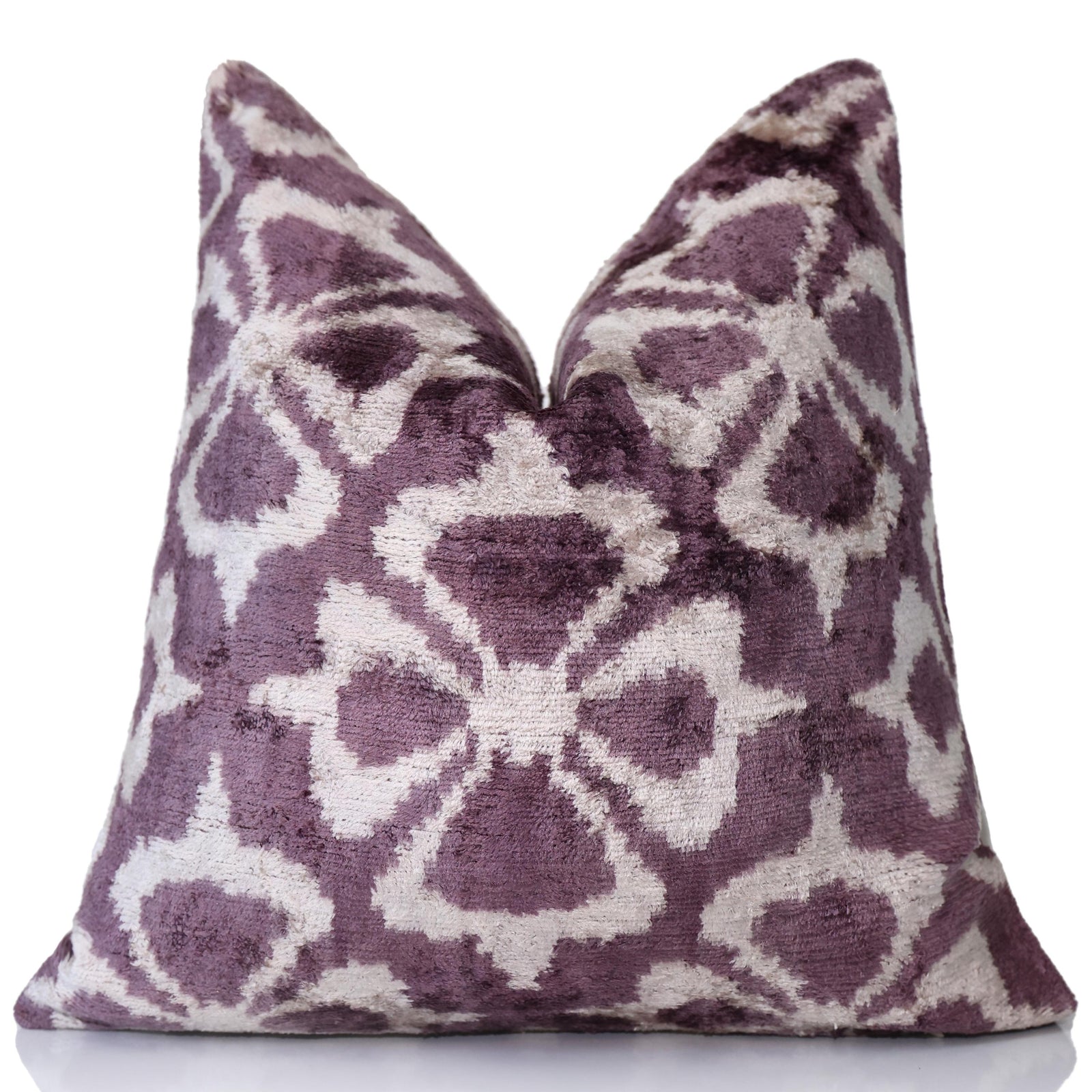 Hand-Knotted Plum Ikat Silk Velvet Pillow - 16x16 Organic Vegetable Dyed
