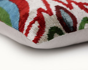 Handmade Silk Velvet Pillow 20x20 – Multicolor Ikat Circle Designer Cushion