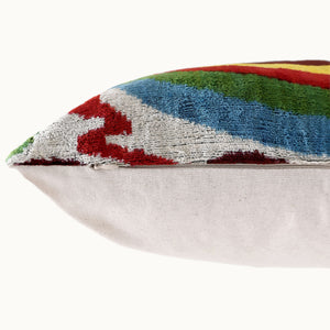 Handmade Silk Velvet Pillow 20x20 – Multicolor Ikat Circle Designer Cushion