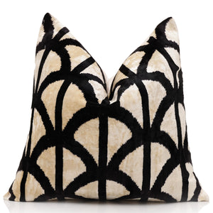 The Artisan Geometric Silk Velvet Pillow - Beige Bronze & Gold 20x20 in