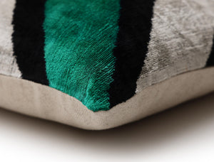 Green Chevron Silk Velvet Throw Pillow 20x20 | Handmade Organic Luxury