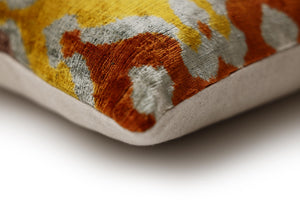 Luxury Handmade Silk Velvet Ikat Pillow 20x20 Inch Organic Vegetable Dyed