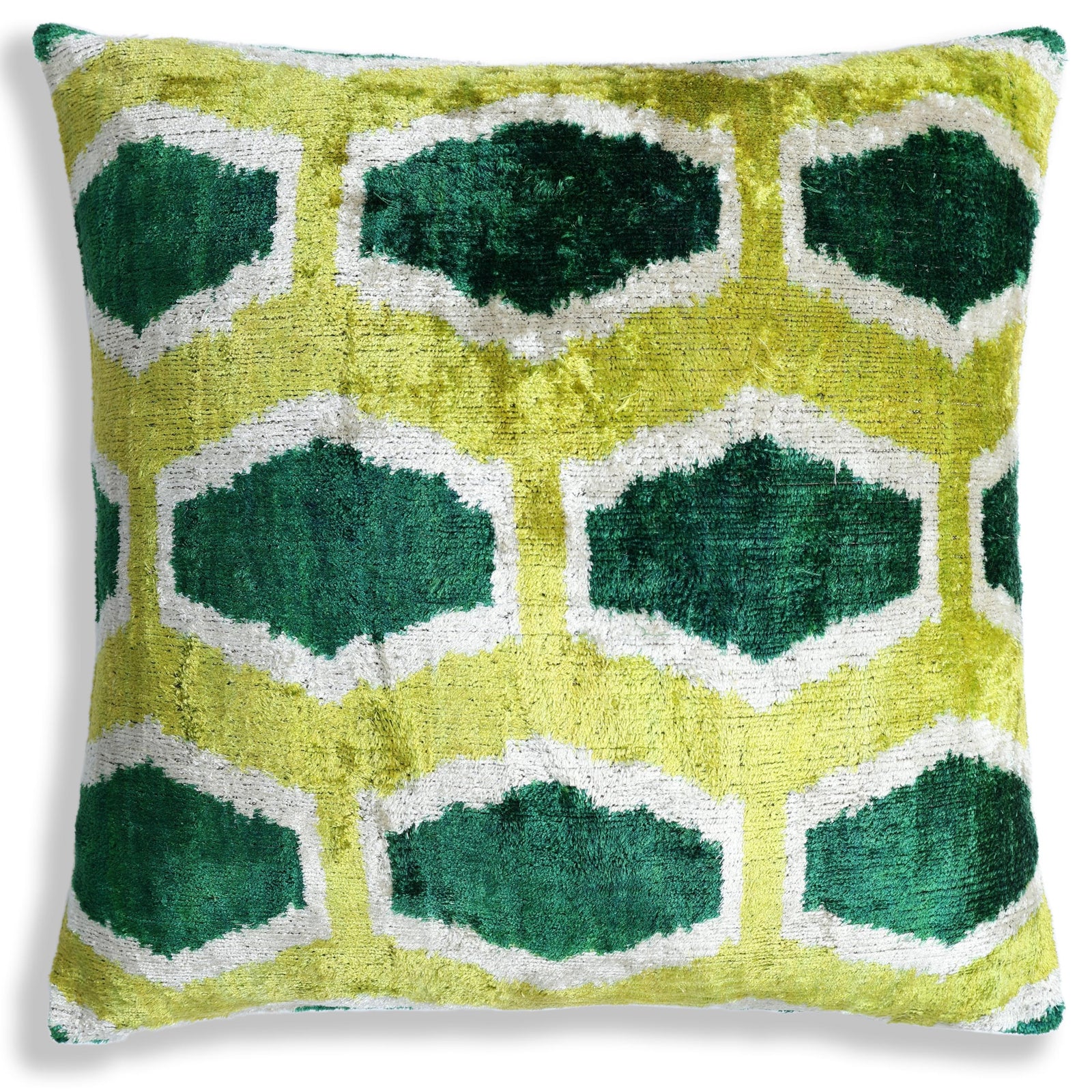 The Lime & Emerald Honeycomb Silk Velvet Pillow - 20" x 20"