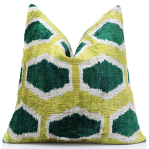 The Lime & Emerald Honeycomb Silk Velvet Pillow - 20" x 20"