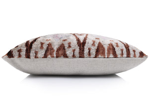 The Rust & Icy Lilac Vertical Ikat Silk Velvet Pillow - 20" x 20"