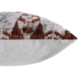 The Rust & Icy Lilac Vertical Ikat Silk Velvet Pillow - 20" x 20"