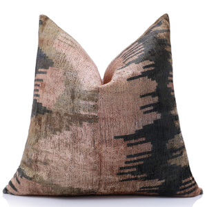 The Abstract Landscape Painterly Silk Velvet Pillow - Dusty Rose & Charcoal 20x20