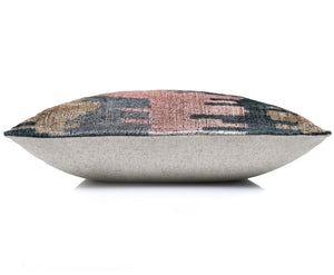The Designer's Choice: Slate Blue & Dusty Rose Ikat Velvet Pillow 20x20 in
