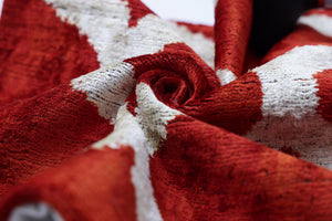 The Rust Red & Cream Ogee Silk Velvet Pillow - 20" x 20"