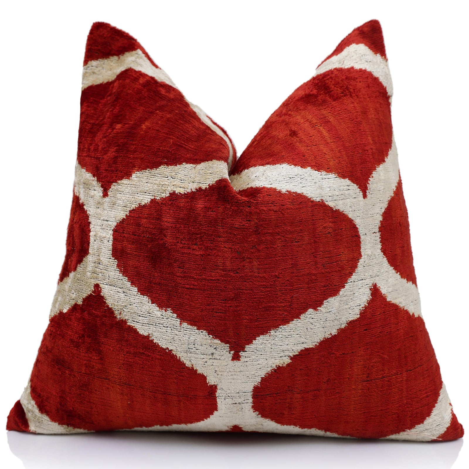 The Rust Red & Cream Ogee Silk Velvet Pillow - 20" x 20"