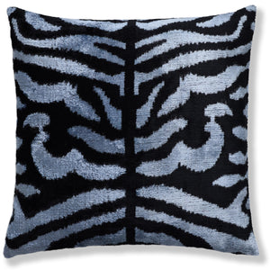 Luxury Blue Black Silk Velvet Throw Pillow 16x16
