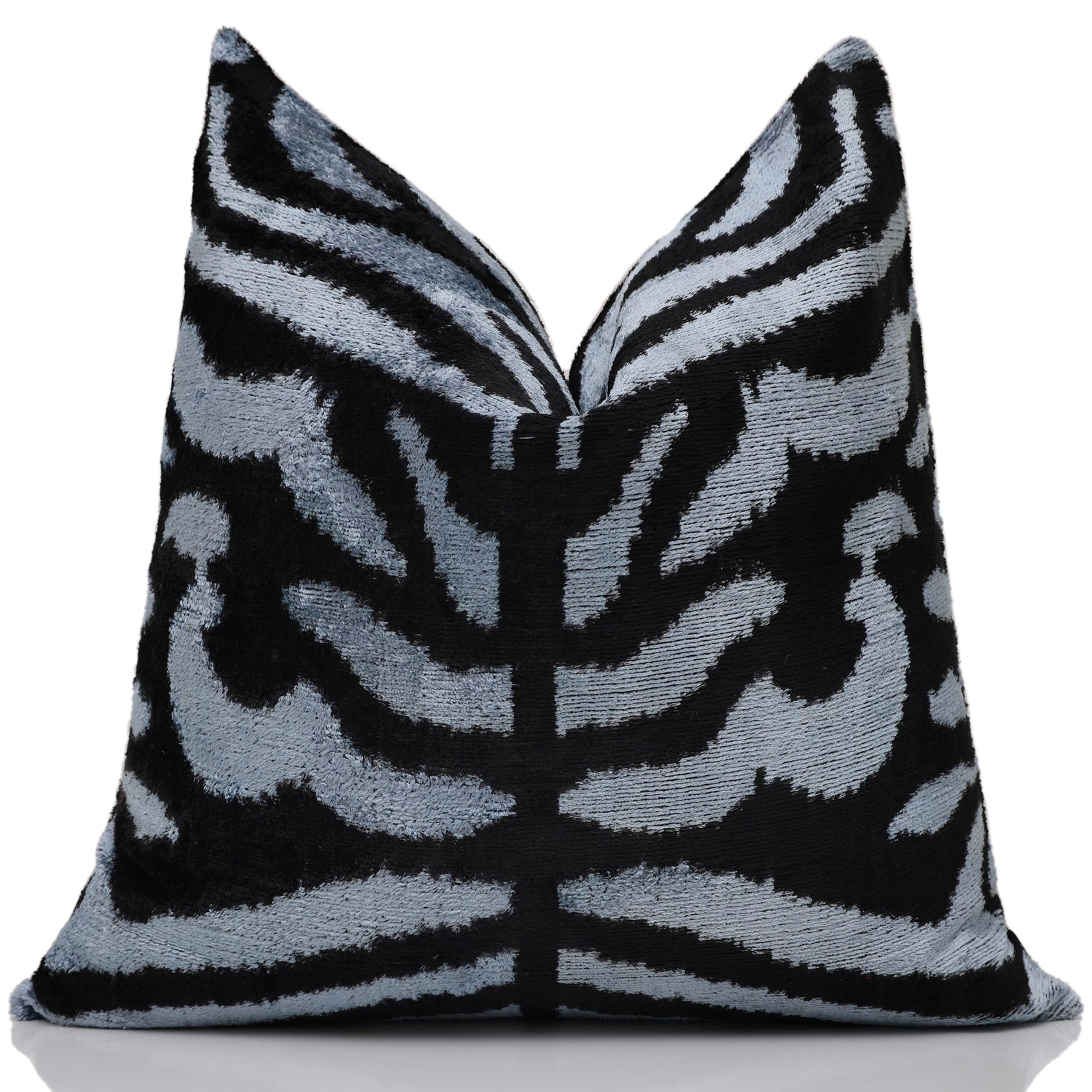 Luxury Blue Black Silk Velvet Throw Pillow 16x16