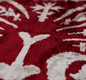 Luxury Handwoven Dark Red Silk Velvet Ikat Pillow 20x20 Inch