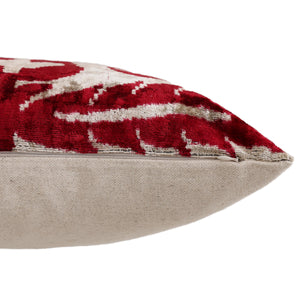 Luxury Handwoven Dark Red Silk Velvet Ikat Pillow 20x20 Inch