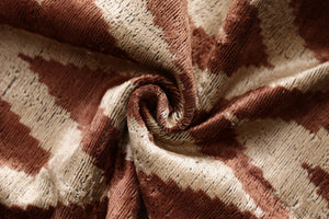 The Rust & Cream Chevron Ikat Silk Velvet Pillow - 20" x 20"