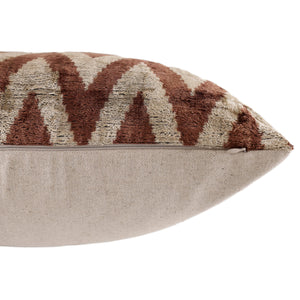The Rust & Cream Chevron Ikat Silk Velvet Pillow - 20" x 20"