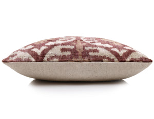 Luxury Handwoven Silk Velvet Throw Pillow 20x20 Inch Burgundy Ikat Pattern