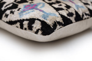 Black & Ivory Geometric Silk Velvet Throw Pillow | 20x20 Inch (50x50 cm)