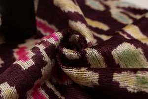 Luxury Handwoven Silk Velvet Ikat Pillow 20x20 Inch – Burgundy & Soft Pastel