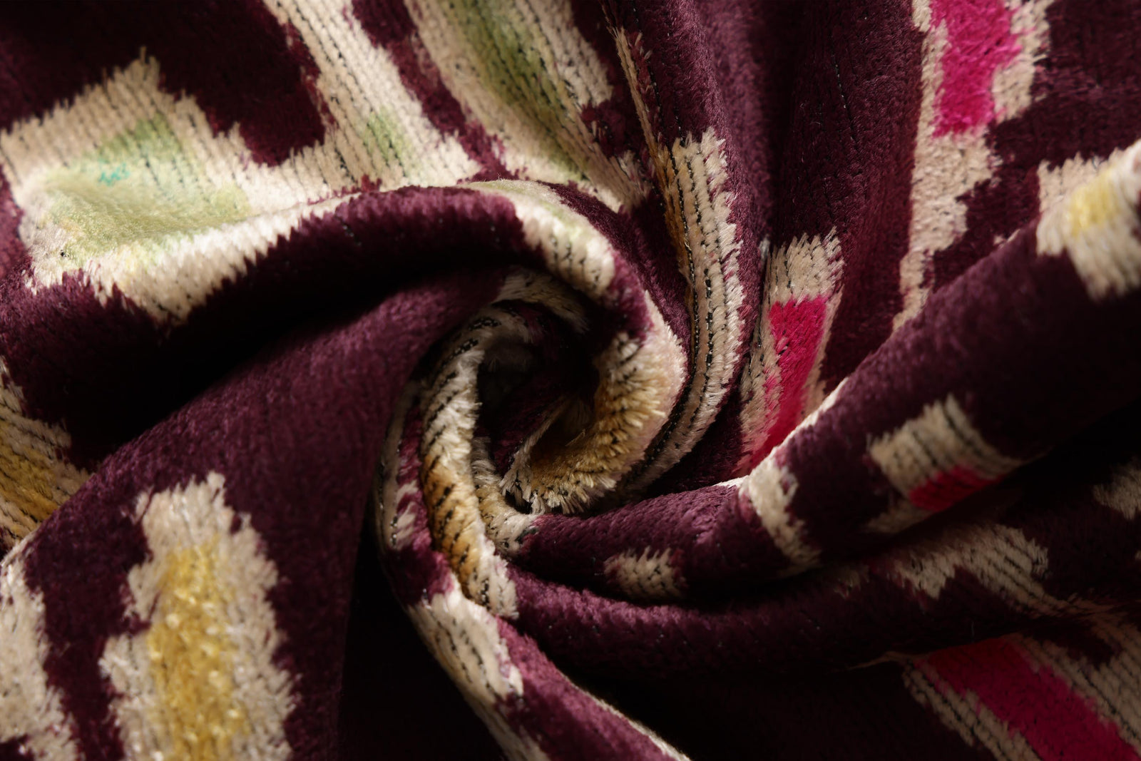 Luxury Handwoven Silk Velvet Ikat Pillow 20x20 Inch – Burgundy & Soft Pastel