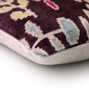 Luxury Handwoven Silk Velvet Ikat Pillow 20x20 Inch – Burgundy & Soft Pastel