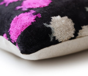 The Midnight & Magenta Ikat Silk Velvet Pillow - 20" x 20"