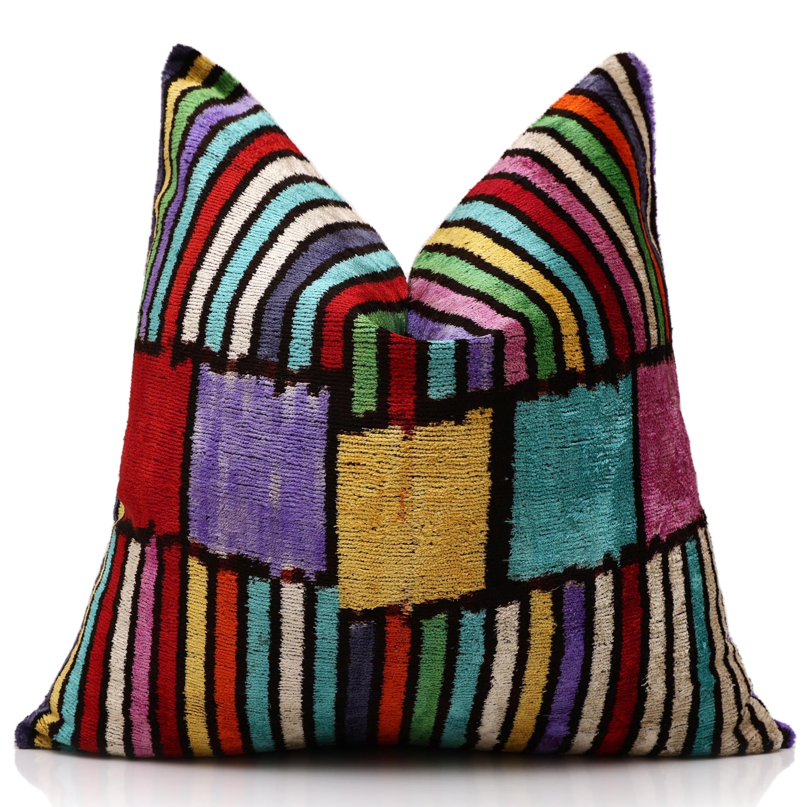 The Vibrant Multi-Color Geometric Silk Velvet Pillow - 20" x 20"